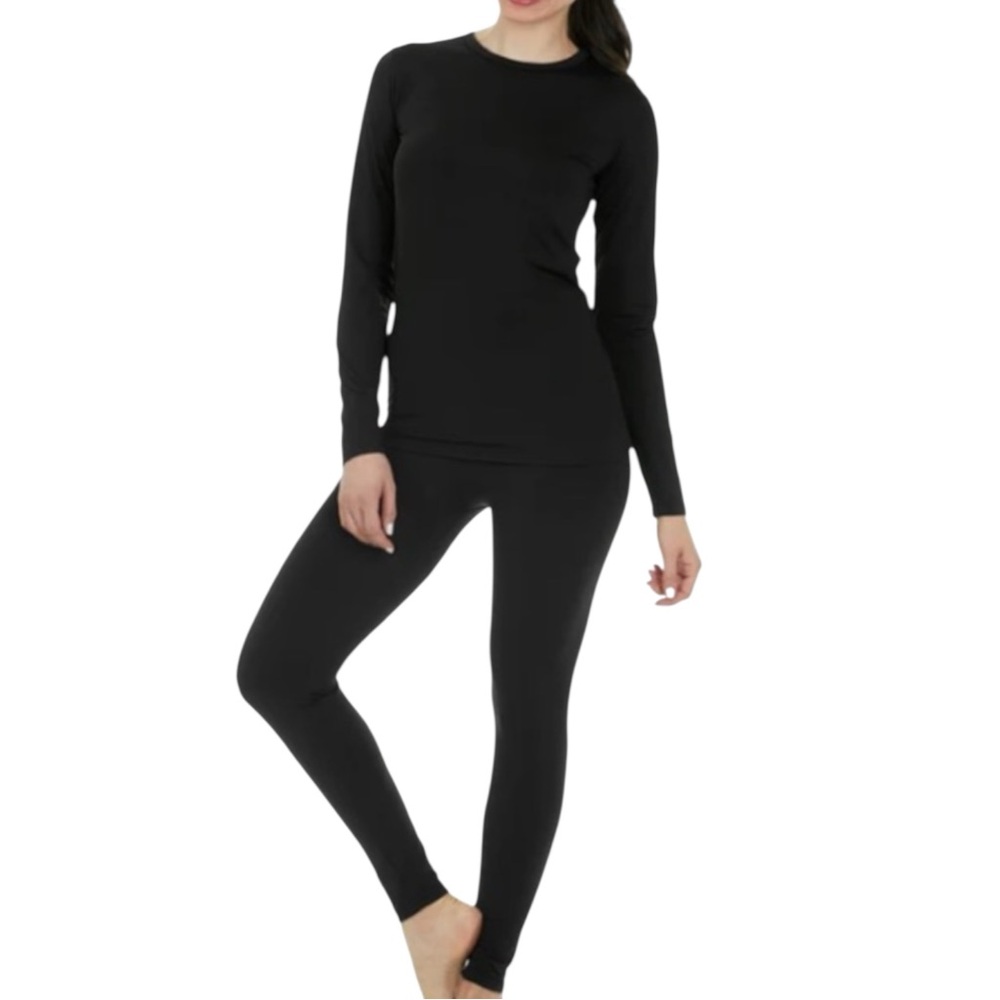 CUDDL DUDS Long-Sleeve Base Layer Top & Legging Set in Black Size Small